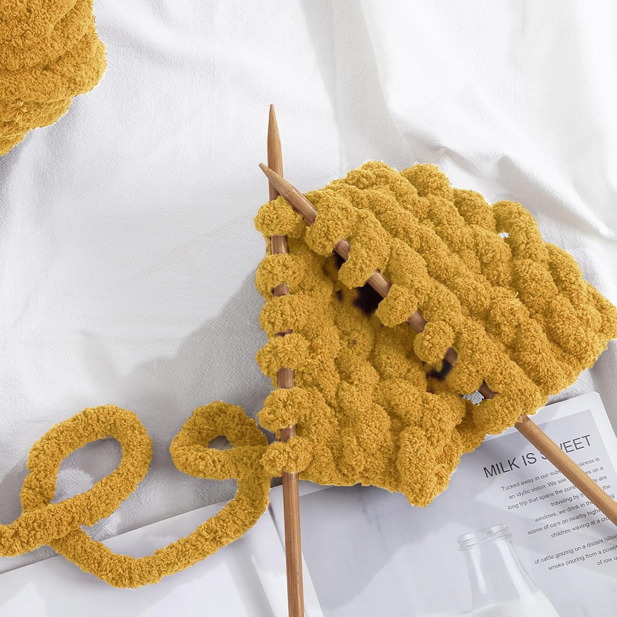 Hombys Mustard Yellow chunky chenille yarn image 4