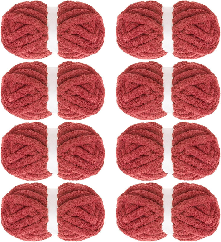 Hombys Red Chunky Chenille Yarn — 8 Skeins, 27 yd / 8 oz Each