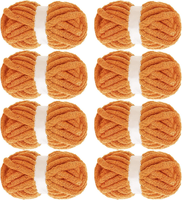 Hombys Orange Chunky Chenille Yarn — 8 Skeins, 27 yd / 8 oz Each