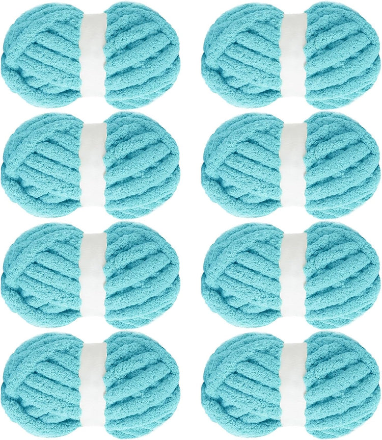 Hombys Lake Blue Chunky Chenille Yarn — 8 Skeins, 27 yd / 8 oz Each