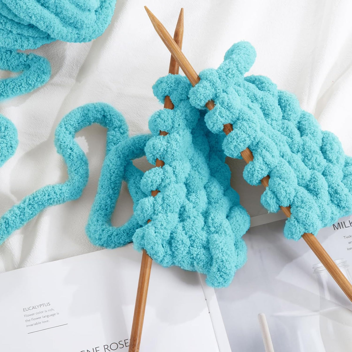 Hombys Lake Blue chunky chenille yarn image 3