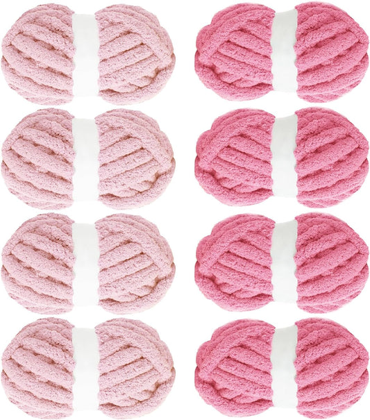 Hombys 4 Pink & 4 Rose Red chunky chenille yarn image 1