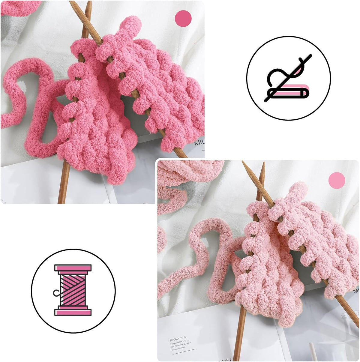 Hombys 4 Pink & 4 Rose Red chunky chenille yarn image 3