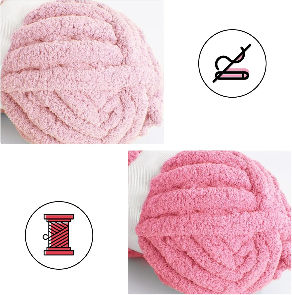 Hombys 4 Pink & 4 Rose Red chunky chenille yarn image 6