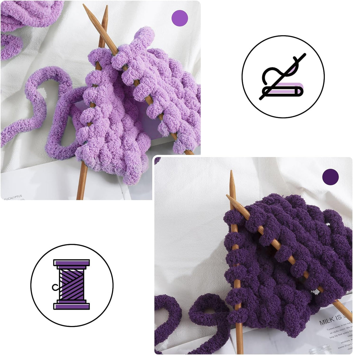Hombys 4 Purple & 4 Dark Purple chunky chenille yarn image 3