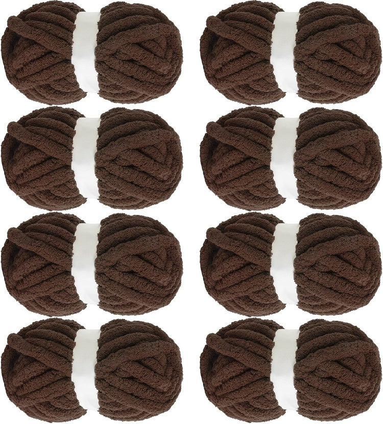 Hombys Dark Coffee Chunky Chenille Yarn — 8 Skeins, 27 yd / 8 oz Each