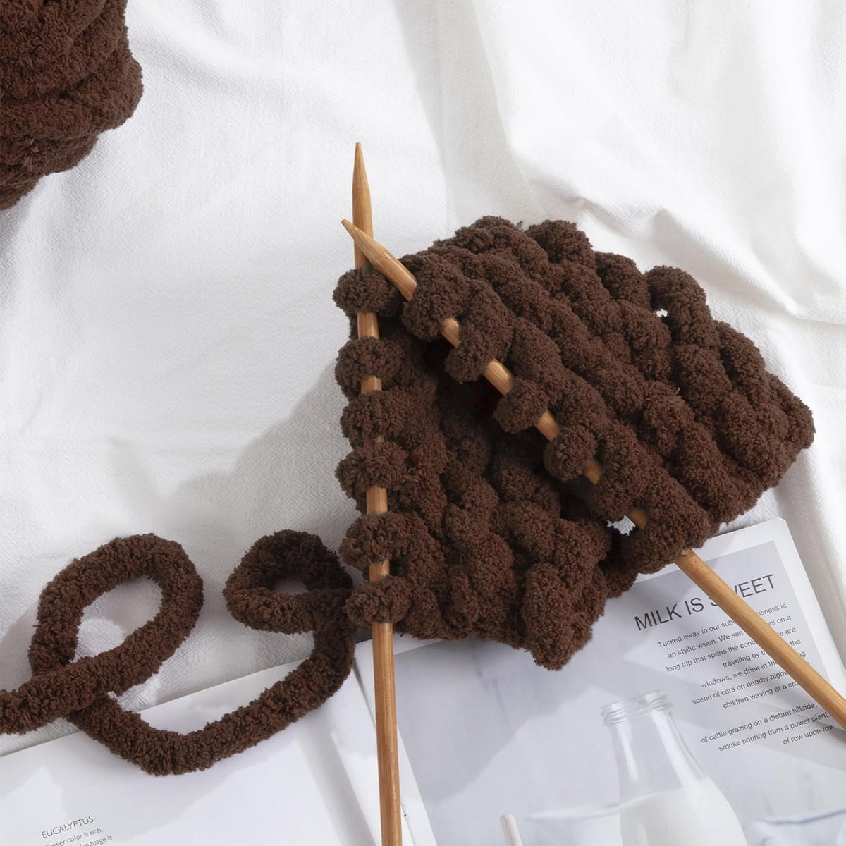 Hombys Dark Coffee chunky chenille yarn image 3