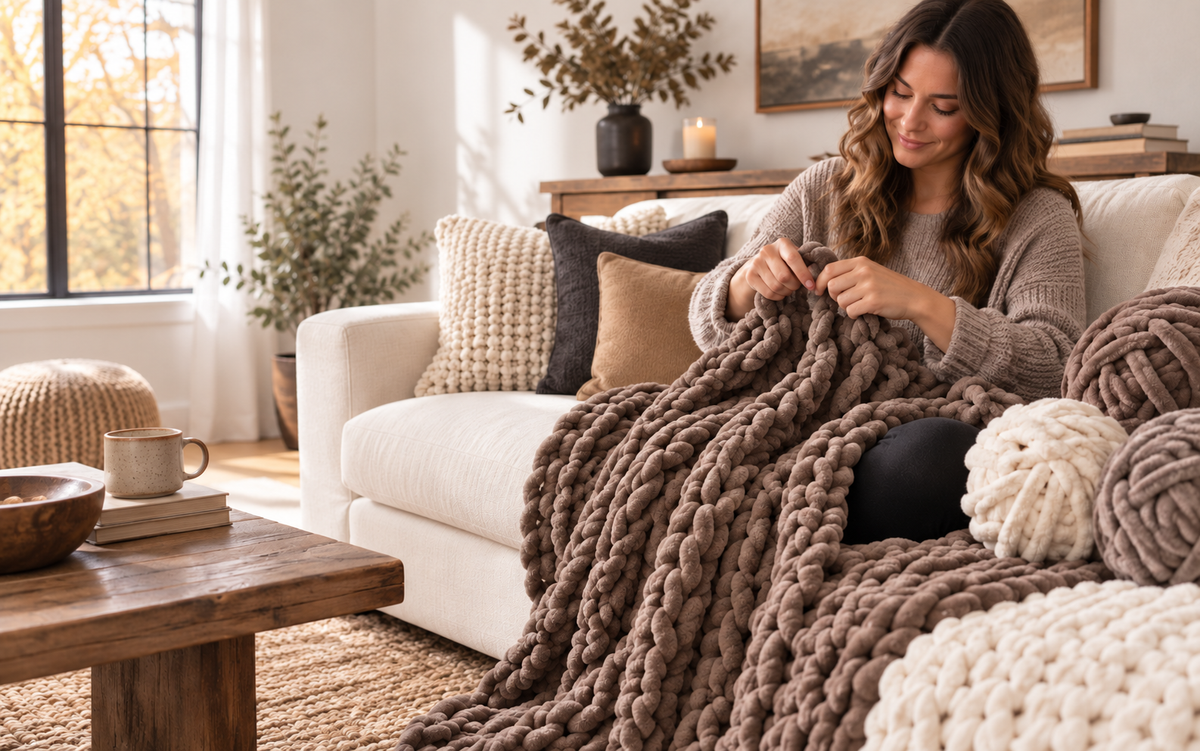 Making a cozy chunky yarn blanket