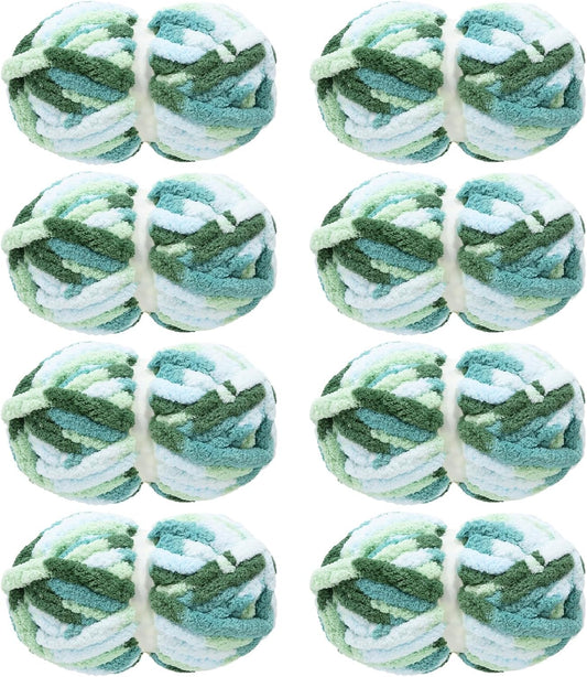 Hombys Blue & Green tie-dye chunky chenille yarn, 8 skeins