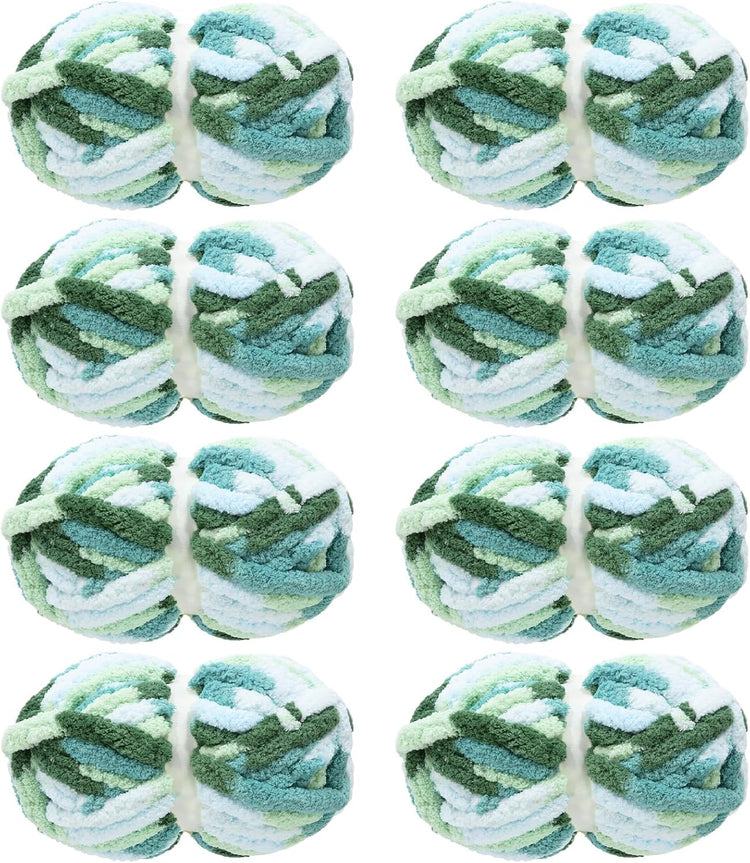 Hombys Blue & Green Tie-Dye Chunky Chenille Yarn — 8 Skeins, 26 yd / 8 oz Each