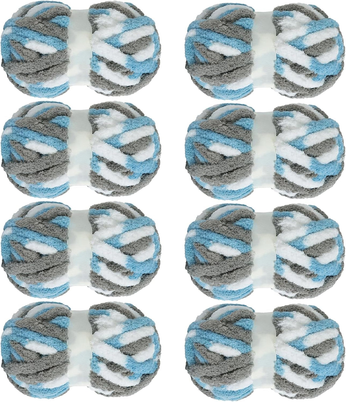Hombys Sky Blue & Grey tie-dye chunky chenille yarn, 8 skeins