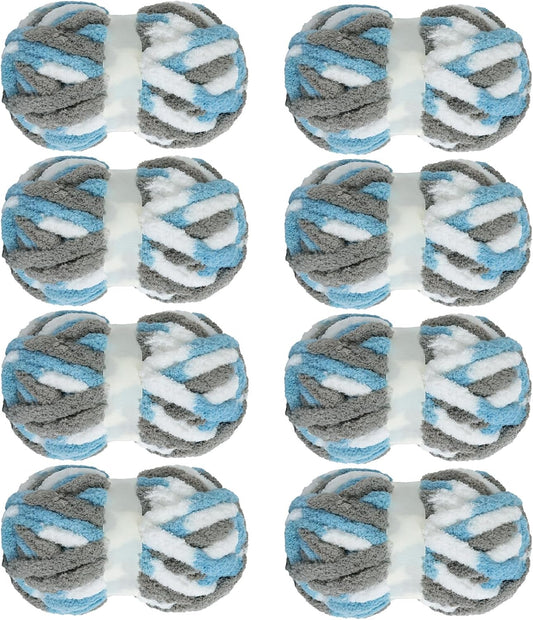 Hombys Sky Blue & Grey tie-dye chunky chenille yarn, 8 skeins