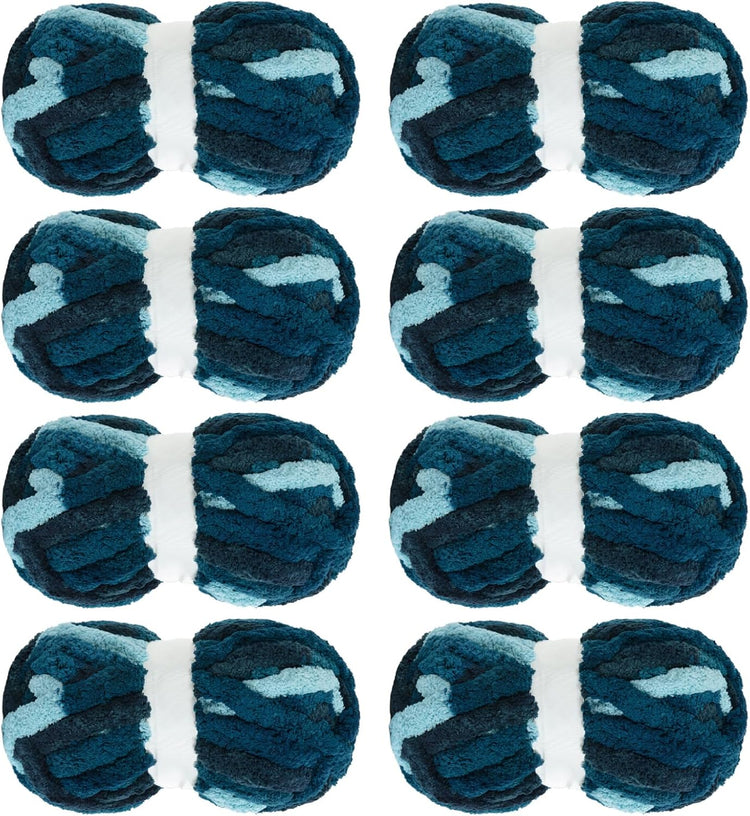 Hombys Dark Blue Tie-Dye Chunky Chenille Yarn — 8 Skeins, 26 yd / 8 oz Each