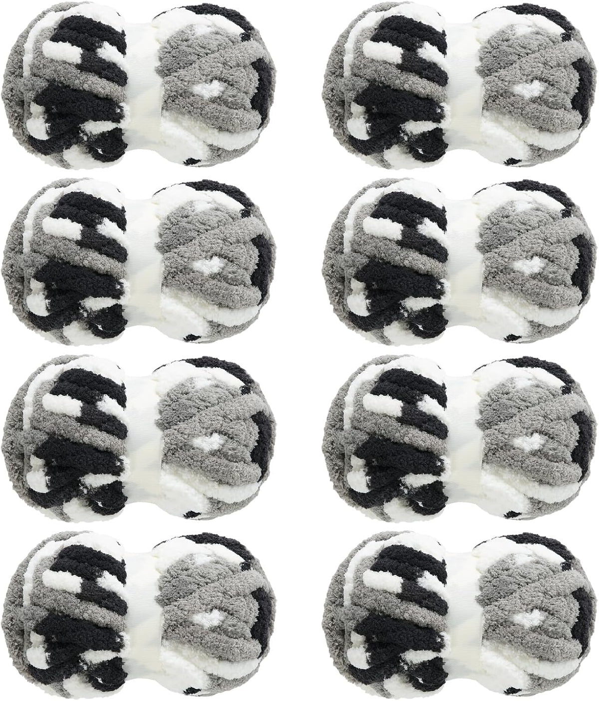 Hombys Grey & White tie-dye chunky chenille yarn, 8 skeins