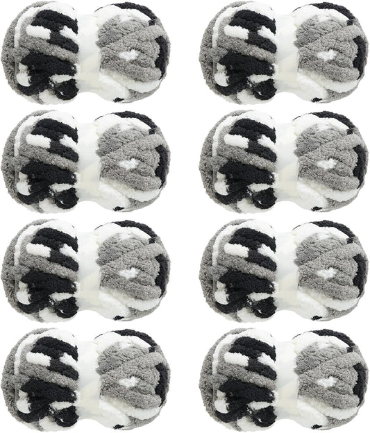 Hombys Grey & White tie-dye chunky chenille yarn, 8 skeins