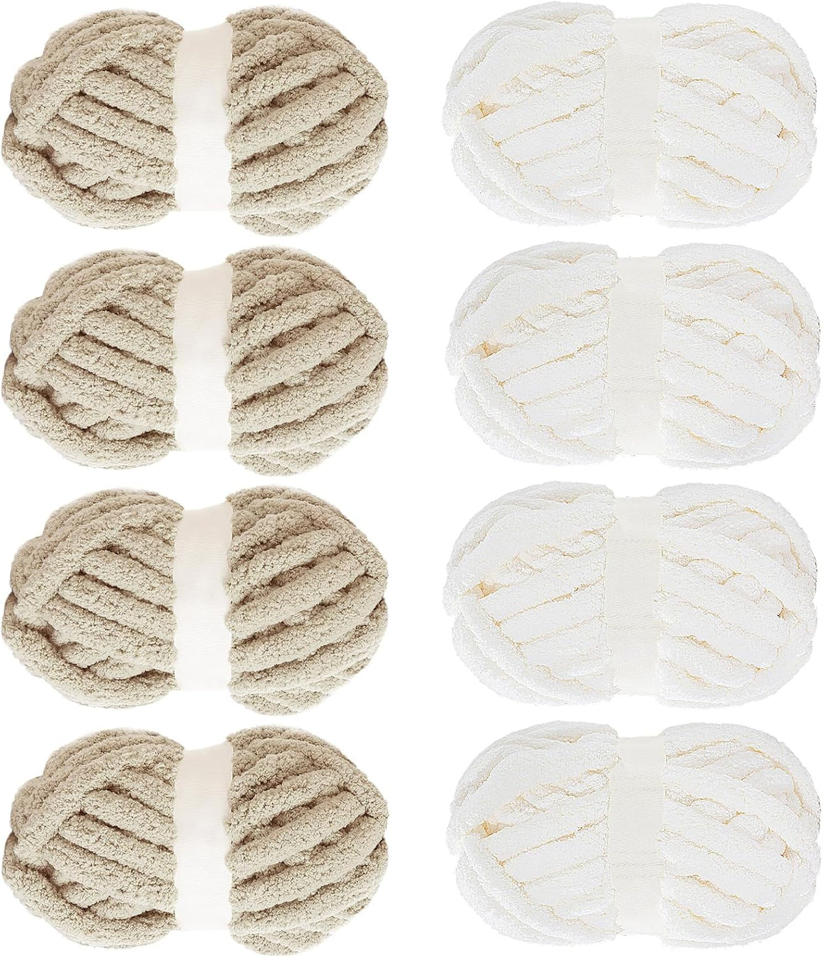Hombys White & Khaki chunky chenille yarn, 8 skeins