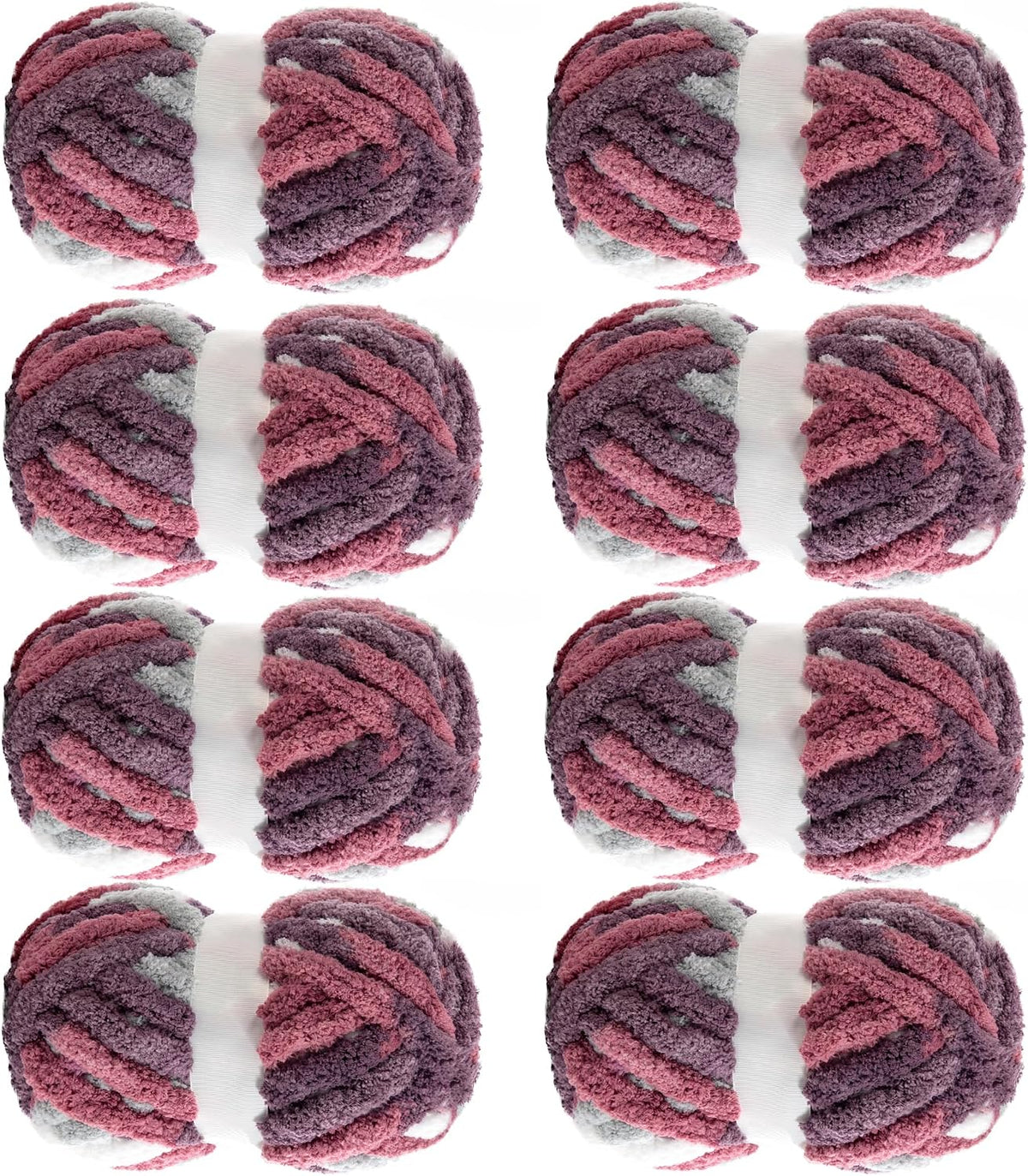 Hombys Red & Purple tie-dye chunky chenille yarn, 8 skeins