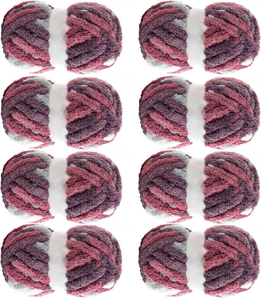 Hombys Red & Purple tie-dye chunky chenille yarn, 8 skeins