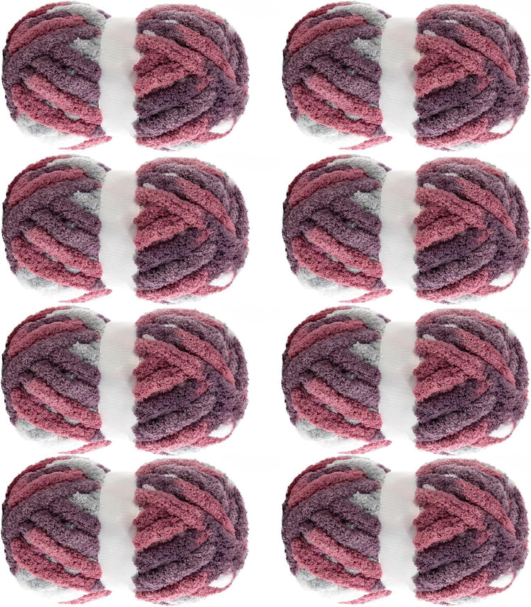 Hombys Red & Purple Tie-Dye Chunky Chenille Yarn — 8 Skeins, 26 yd / 8 oz Each
