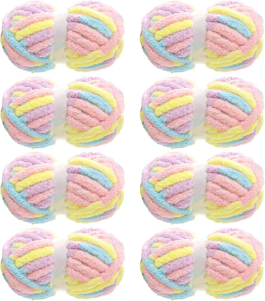 Hombys Yellow & Blue tie-dye chunky chenille yarn, 8 skeins