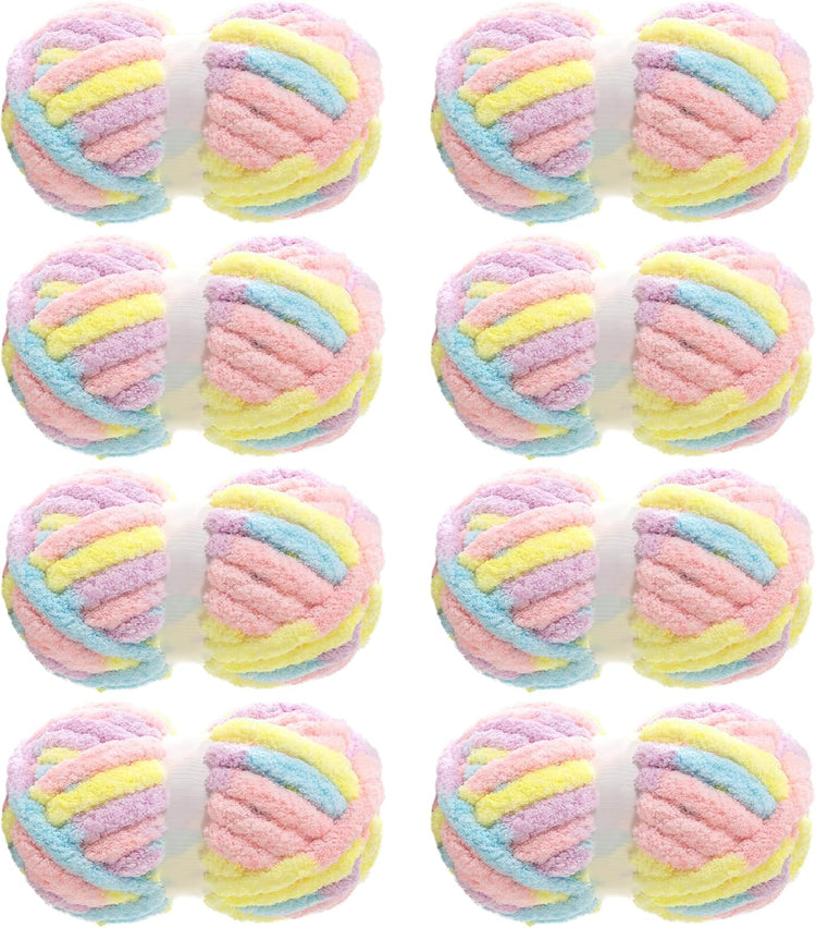 Hombys Yellow & Blue Tie-Dye Chunky Chenille Yarn — 8 Skeins, 26 yd / 8 oz Each