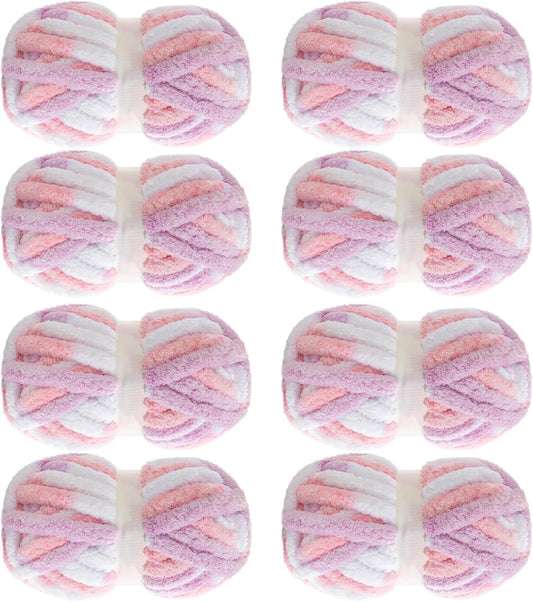 Hombys Pink & Purple tie-dye chunky chenille yarn, 8 skeins