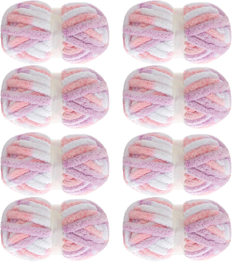 Hombys Pink & Purple Tie-Dye Chunky Chenille Yarn — 8 Skeins, 26 yd / 8 oz Each