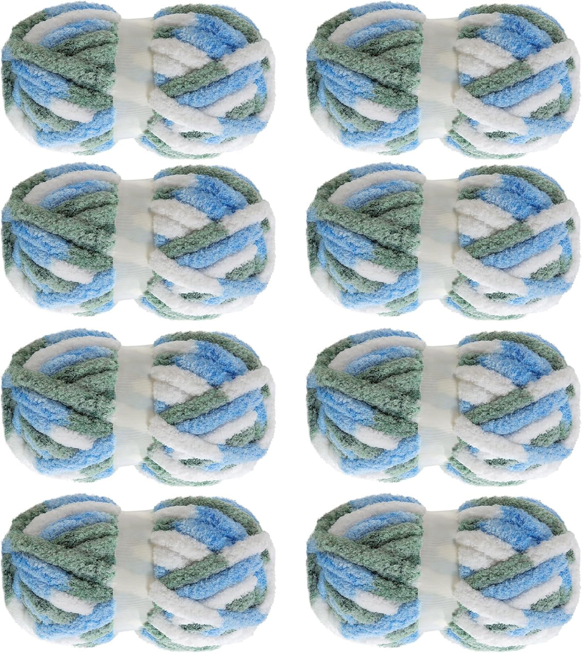 Hombys Blue, Green & White tie-dye chunky chenille yarn, 8 skeins