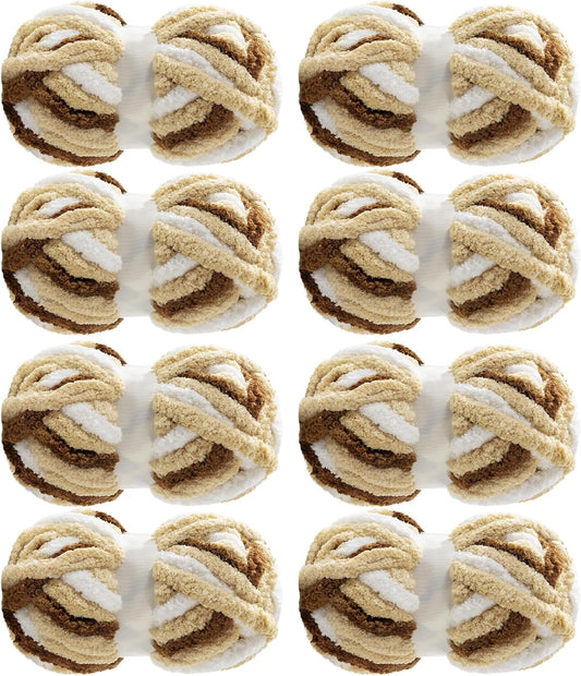 Hombys Khaki tie-dye chunky chenille yarn, 8 skeins