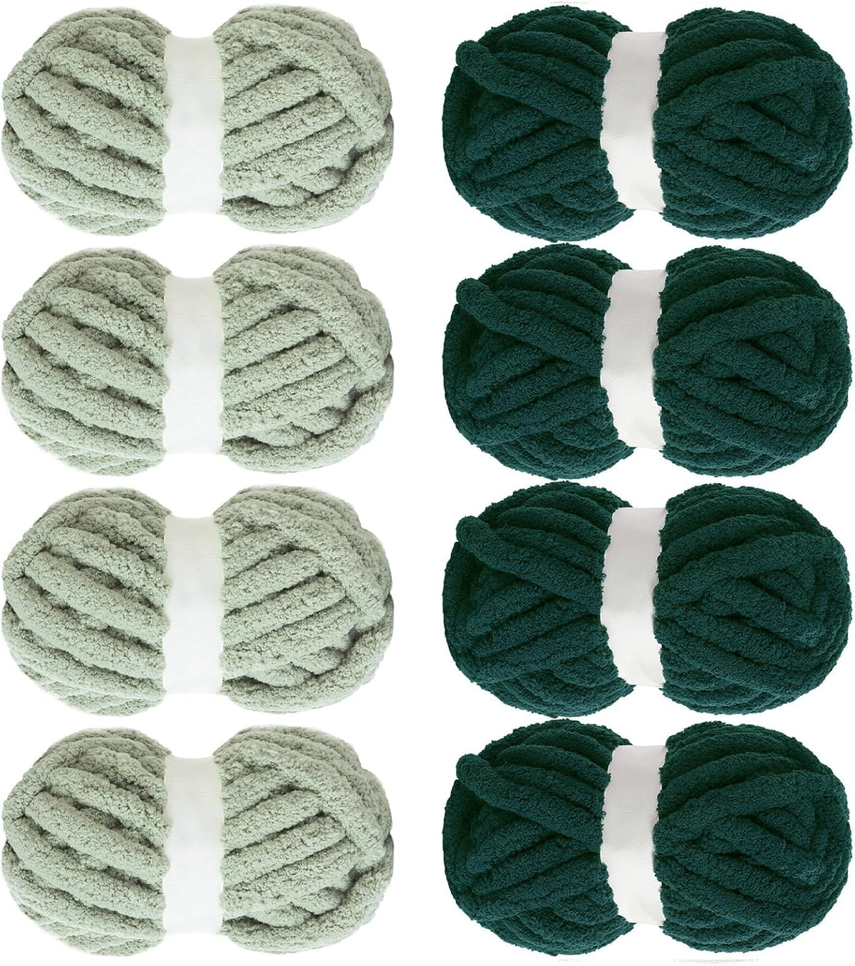Hombys Sage Green & Dark Green chunky chenille yarn, 8 skeins