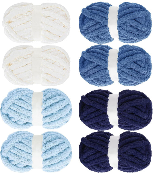 Hombys Cream & Multi Blue chunky chenille yarn, 8 skeins