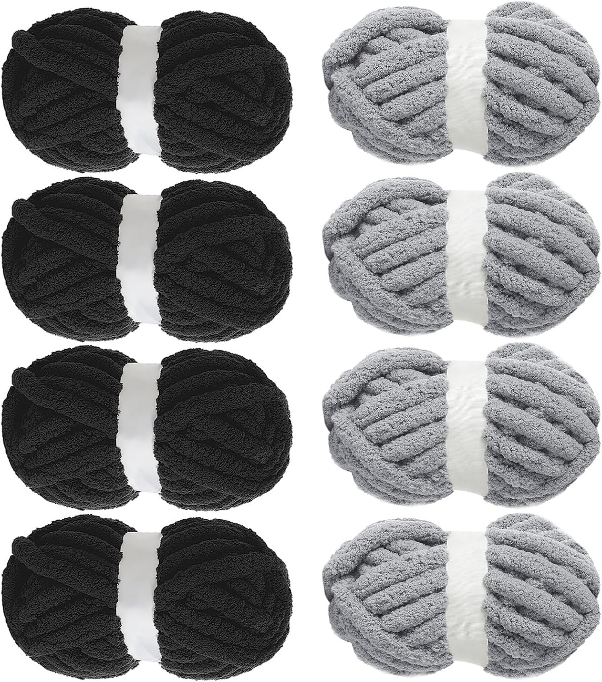 Hombys Black & Medium Grey chunky chenille yarn, 8 skeins