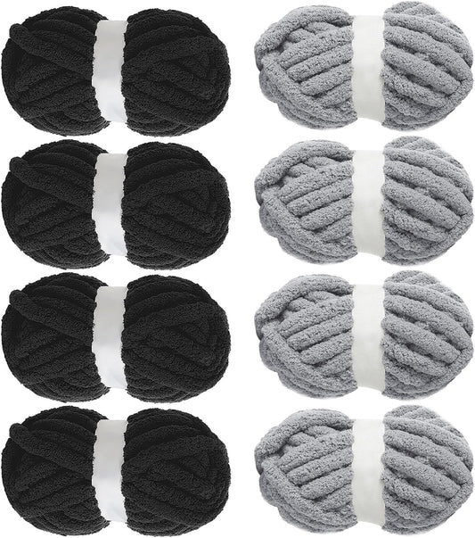 Hombys Black & Medium Grey chunky chenille yarn, 8 skeins