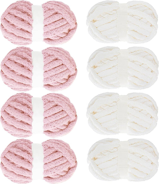 Hombys Cream & Pink chunky chenille yarn, 8 skeins