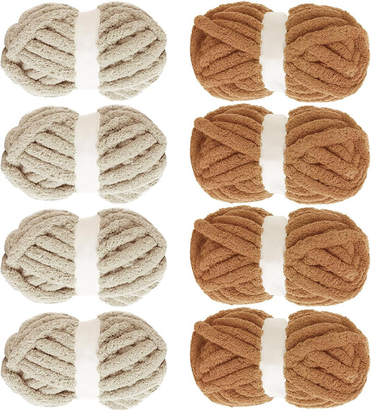 Hombys Khaki & Coffee chunky chenille yarn, 8 skeins