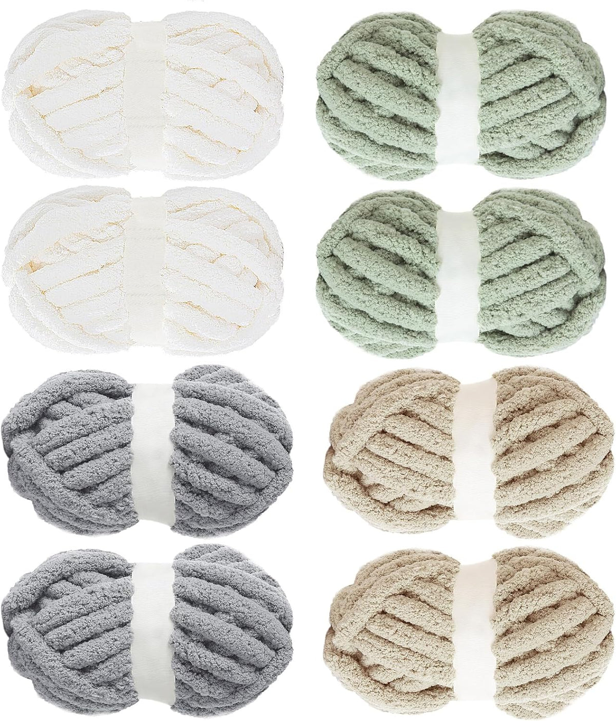 Hombys Cream, Khaki, Sage & Grey chunky chenille yarn, 8 skeins