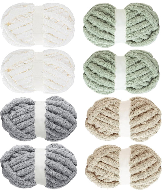 Hombys Cream, Khaki, Sage & Grey chunky chenille yarn, 8 skeins