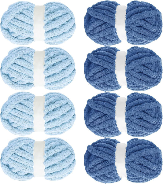 Hombys Country Blue & Sky Blue chunky chenille yarn, 8 skeins