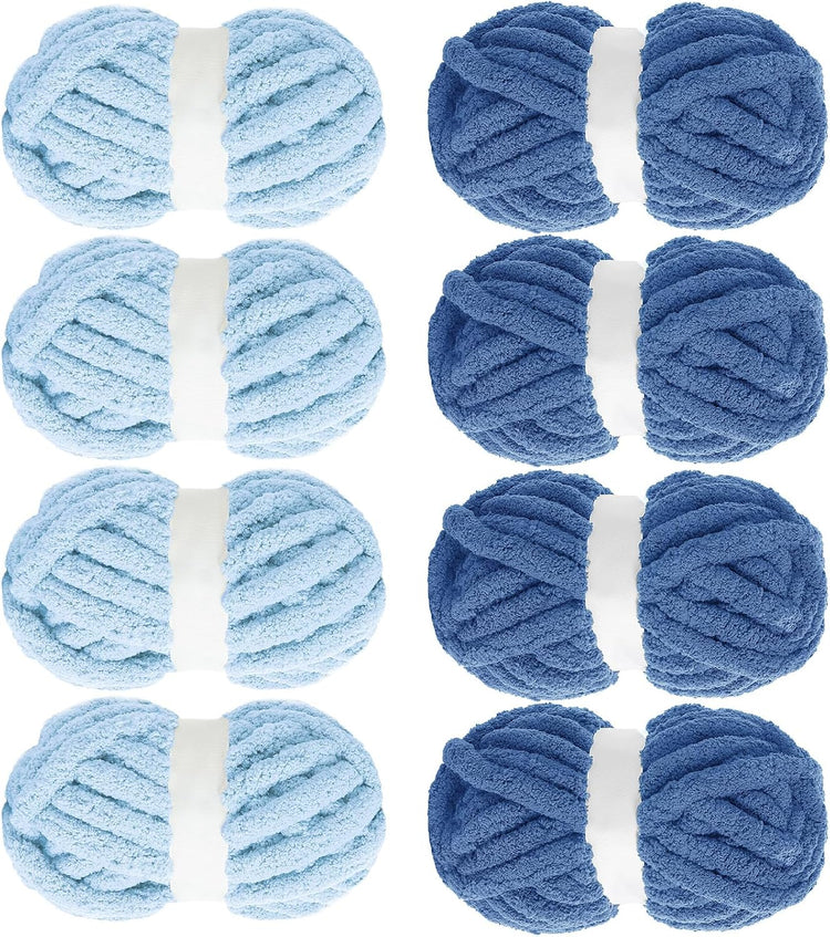 Hombys Country Blue & Sky Blue Chunky Chenille Yarn — 8 Skeins, 31.7 yd / 8 oz Each
