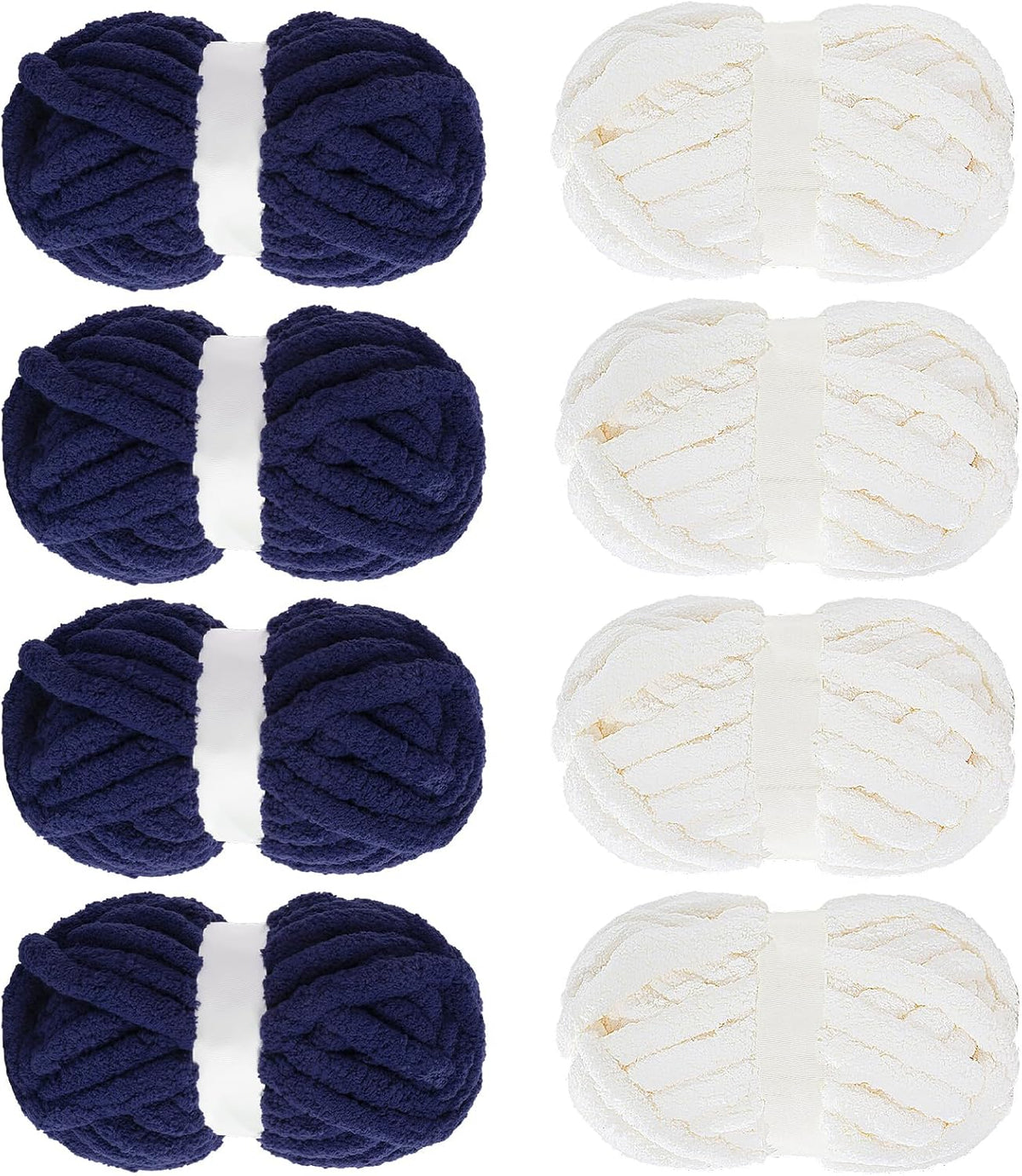 Hombys Cream & Navy Blue chunky chenille yarn, 8 skeins
