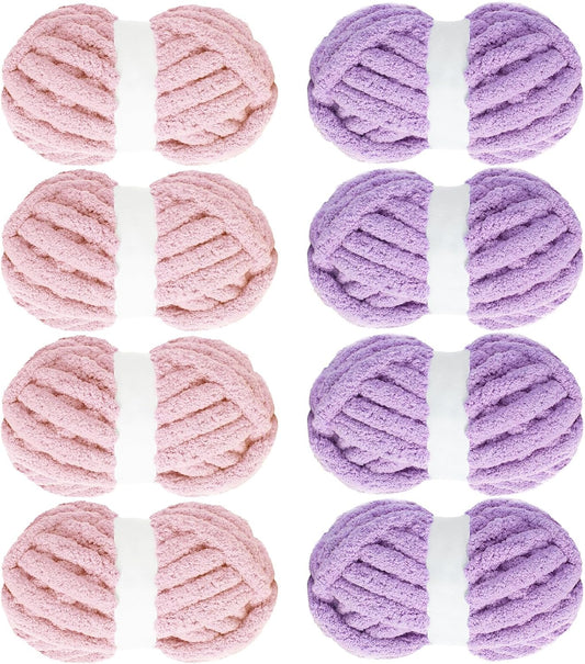 Hombys Pink & Purple chunky chenille yarn, 8 skeins