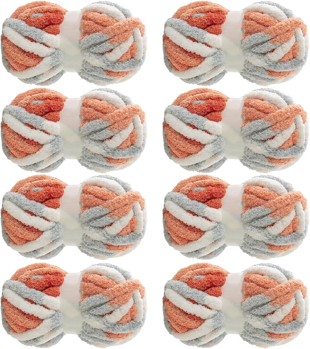 Hombys Orange & Grey tie-dye chunky chenille yarn, 8 skeins
