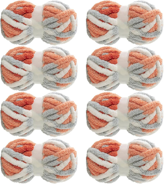 Hombys Orange & Grey tie-dye chunky chenille yarn, 8 skeins