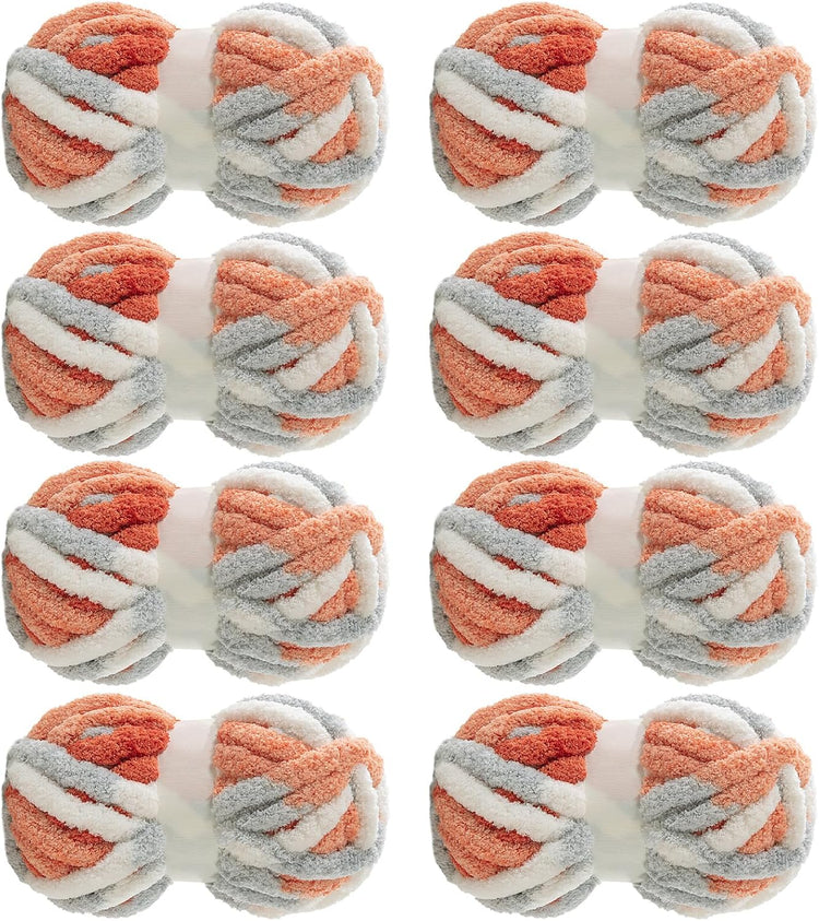 Hombys Orange & Grey Tie-Dye Chunky Chenille Yarn — 8 Skeins, 26 yd / 8 oz Each