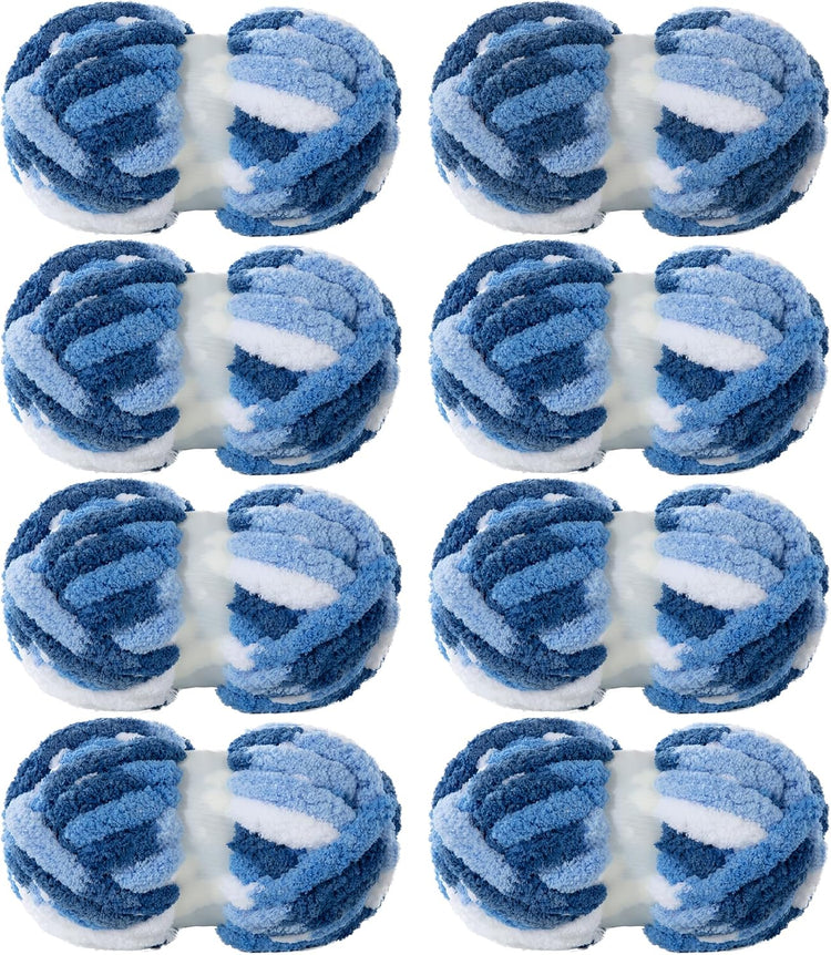 Hombys Blue Gradient Tie-Dye Chunky Chenille Yarn — 8 Skeins, 26 yd / 8 oz Each