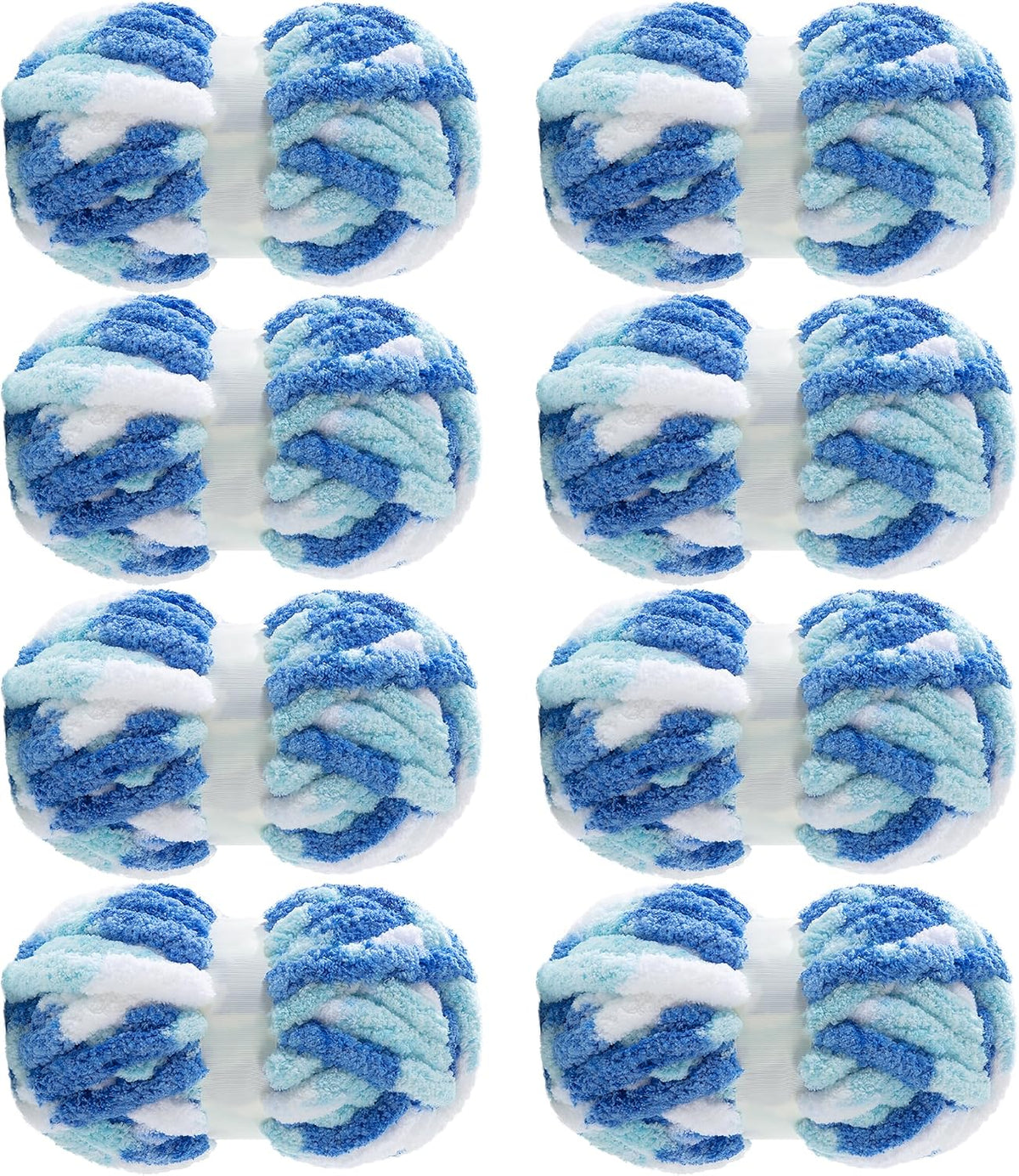 Hombys Sky Blue, Dark Blue & White tie-dye chunky chenille yarn, 8 skeins