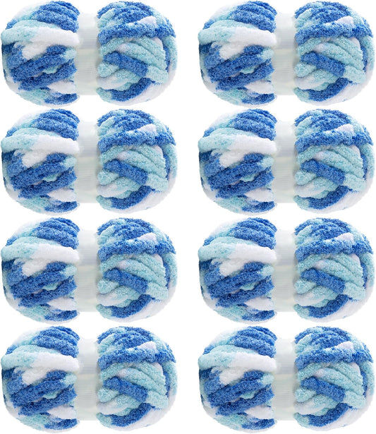 Hombys Sky Blue, Dark Blue & White tie-dye chunky chenille yarn, 8 skeins
