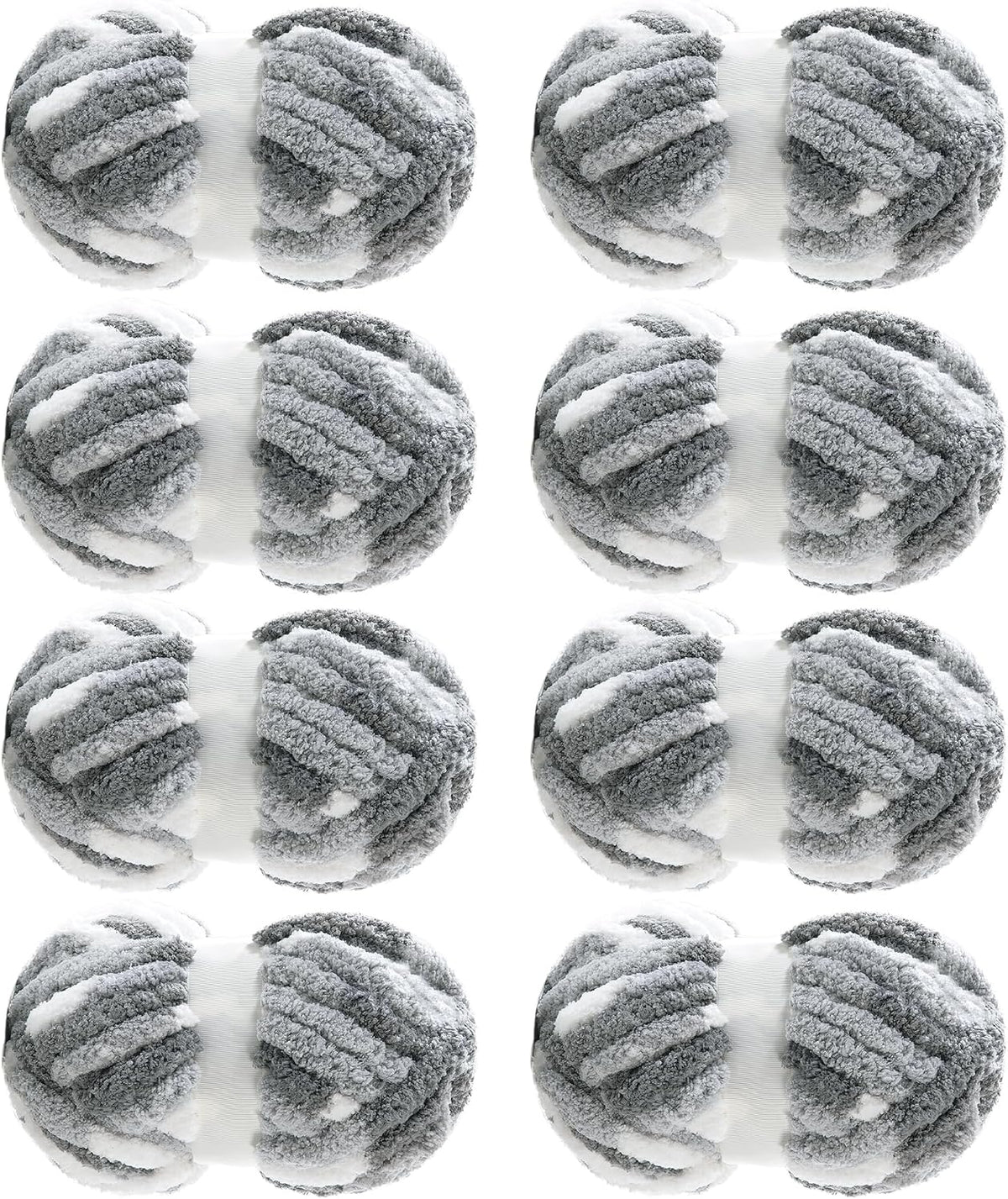Hombys Light Grey & Dark Grey tie-dye chunky chenille yarn, 8 skeins