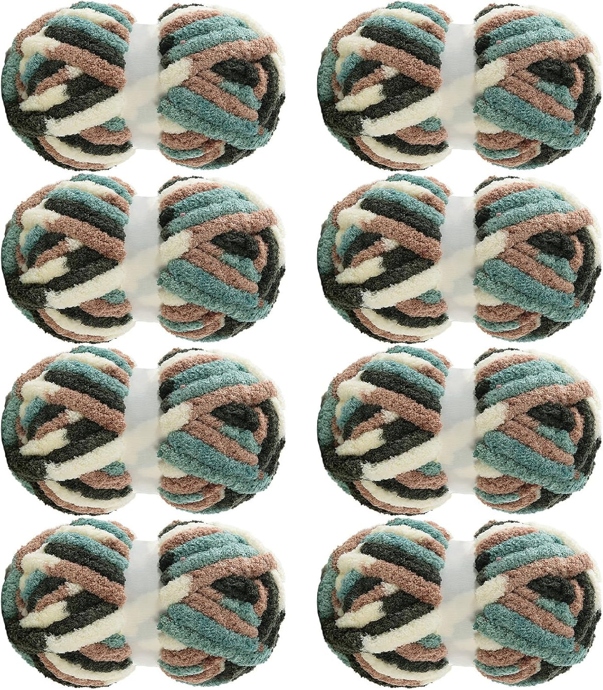 Hombys Olive, Orange & White tie-dye chunky chenille yarn, 8 skeins