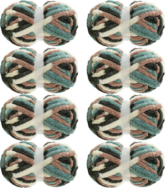 Hombys Olive, Orange & White tie-dye chunky chenille yarn, 8 skeins
